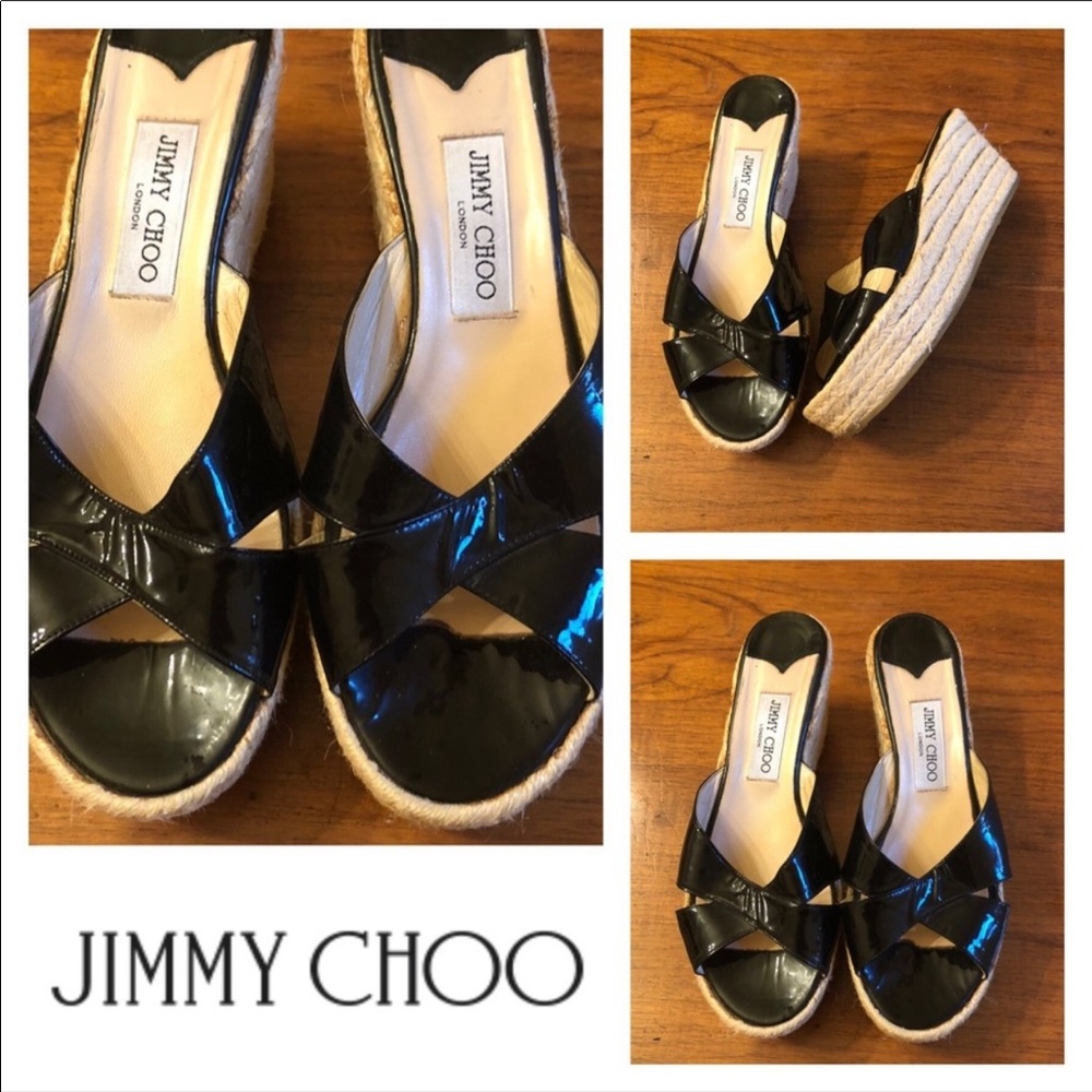 Black Jimmy Choo Espadrille Platform Heels (Patent Leather)